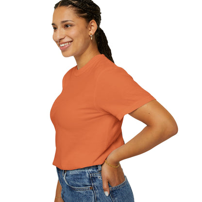 Blessed Losers Garment-Dyed T-Shirt, Comfort colors worn by a smiling woman in an orange t-shirt with a relaxed fit.