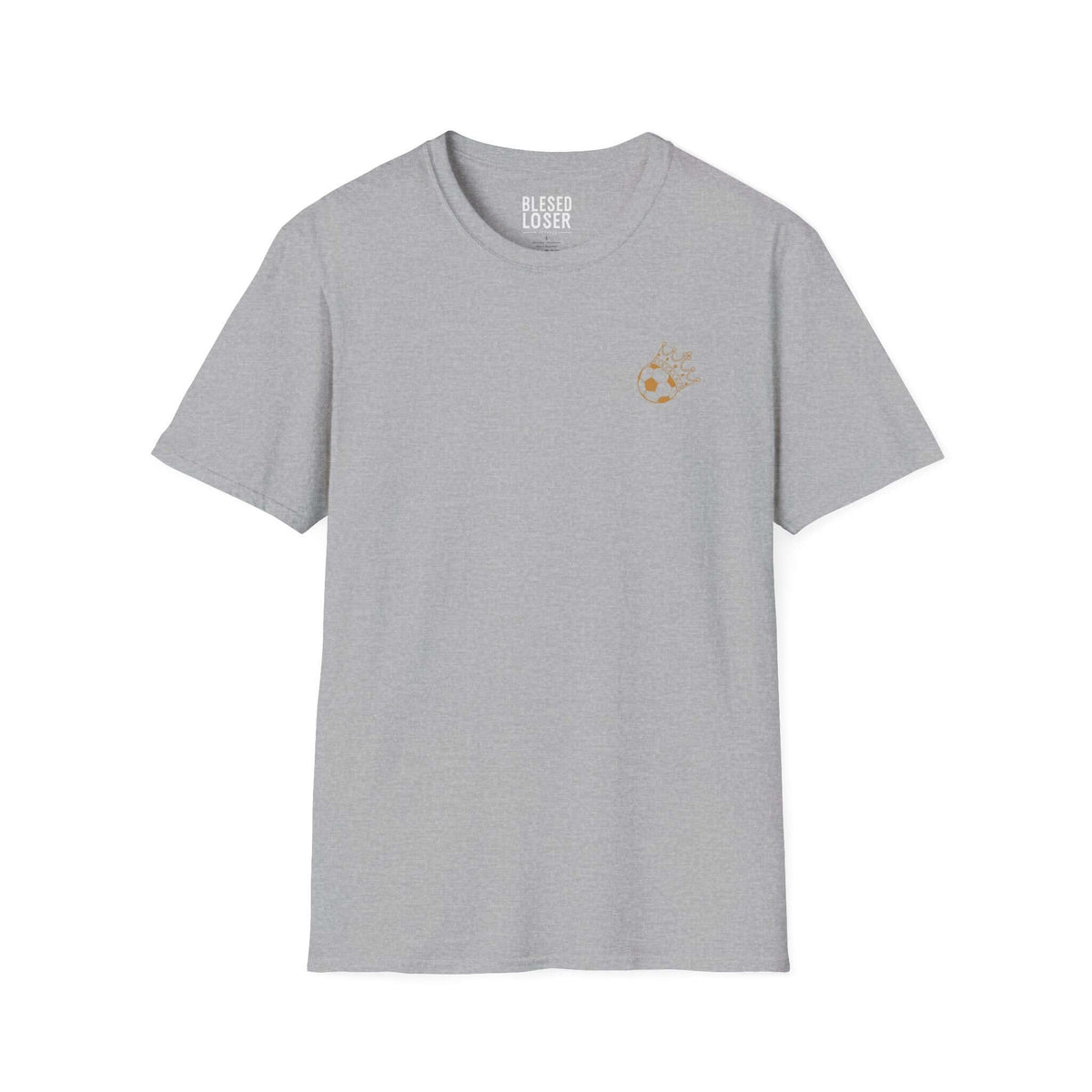 Blessed to Lose, Honored to Win T-Shirt in sport grey with gold graphic on front.