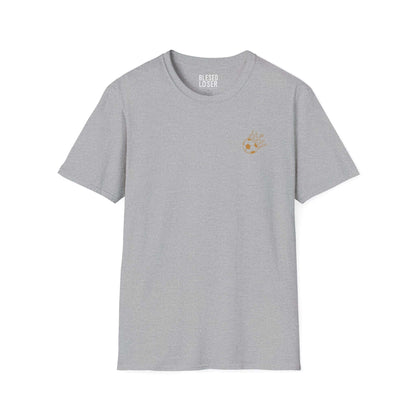 Blessed to Lose, Honored to Win T-Shirt in sport grey with gold graphic on front.