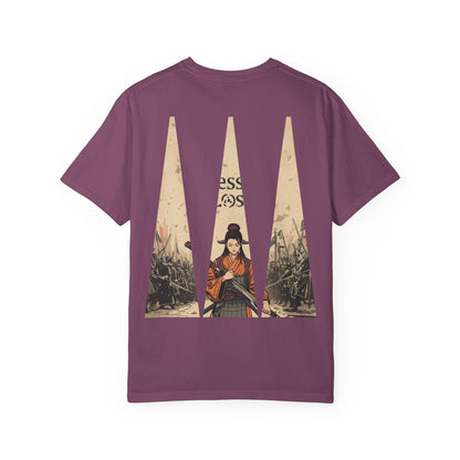 Blessed Loser T-Shirt — Vintage Samurai Triangle Back Print showcasing a vintage illustration on a berry colored tee.