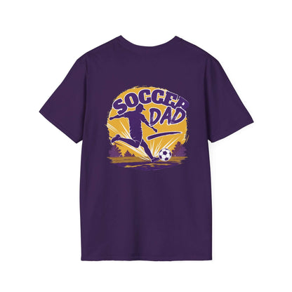 Soccer Dad T-Shirt — Retro Soccer Dad Tee, Father’s Day Gift in purple with bold retro design on back.